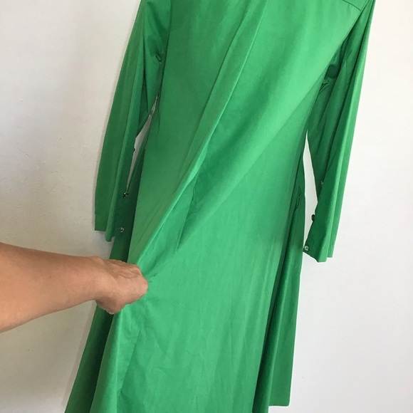Step In Style Elegant Bright Green Collared Button Up High-Low Shirt Dress SZ M - Picture 8 of 12